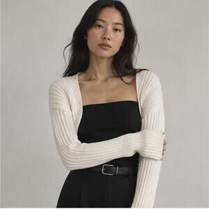 Simonett Bolero Sweater Womens One Size White Long Sleeve Open Front Cropped